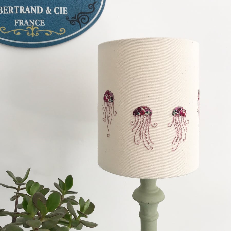 Jellyfish Embroidered Lampshade with Liberty Print