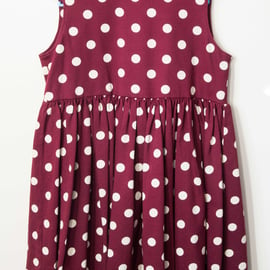 Burgundy Sleeveless Dress with Cream Spots 3 - 4 Years