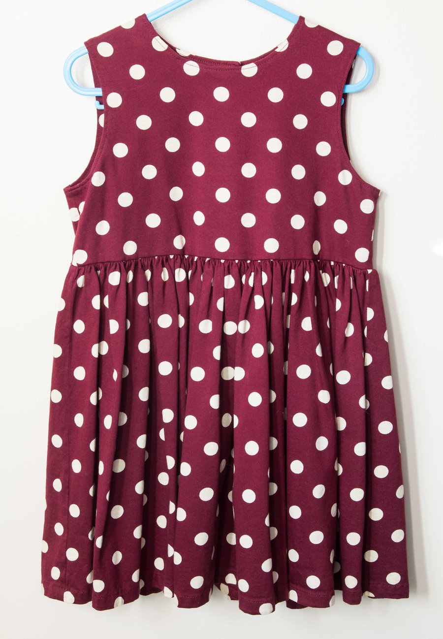 Burgundy Sleeveless Dress with Cream Spots 3 - 4 Years