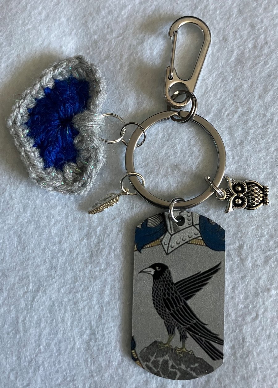 Hogwarts Ravenclaw house keyring with crochet heart and bag clip