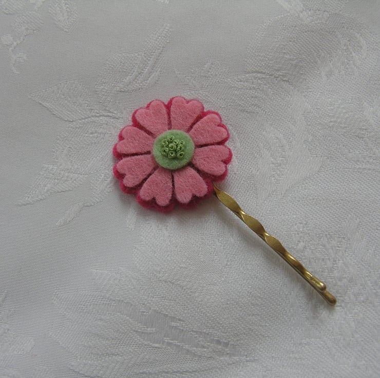 felt flowers, hair clips, pink, purple, cream, Folksy