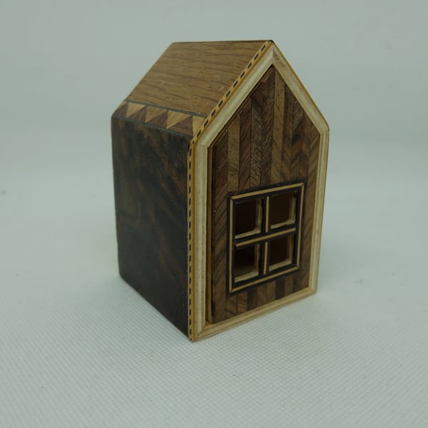 Small hand veneered house box with pull out drawer - Folksy