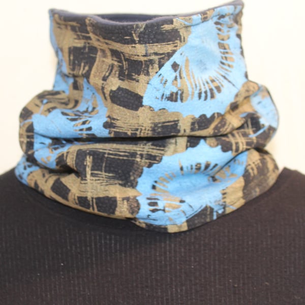  Neck warmer,abstract butterfly hand print,Handmade fleece lined Eco scarf gift