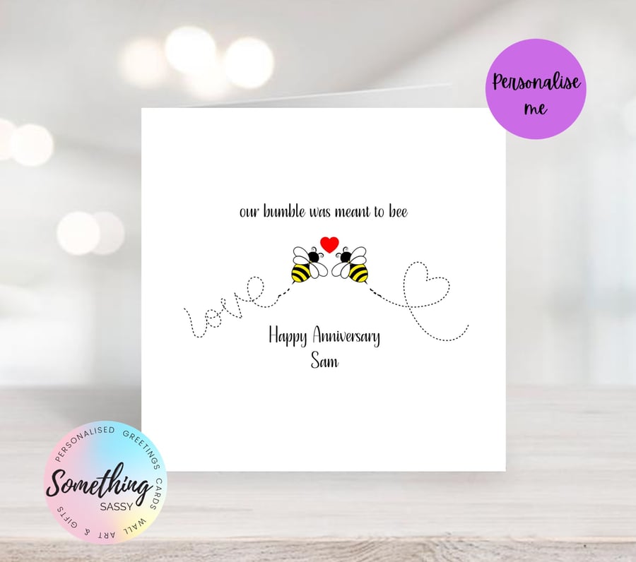 Bumble Bee Anniversary Card - Personalised, funny and cute bee card
