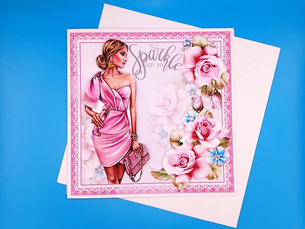 Female Birthday Card, Decoupage, 8x8inches, 20x20cms, Wife, Sister, Daughter, Gr