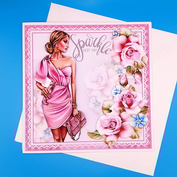 Female Birthday Card, Decoupage, 8x8inches, 20x20cms, Wife, Sister, Daughter, Gr