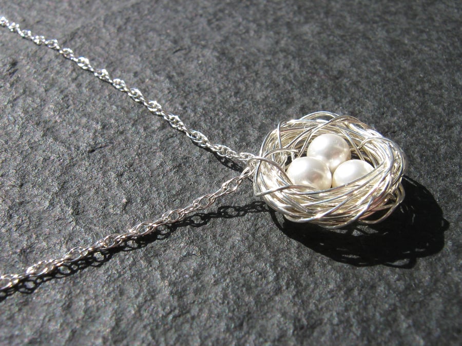 Sterling silver wire wrapped nest pendant