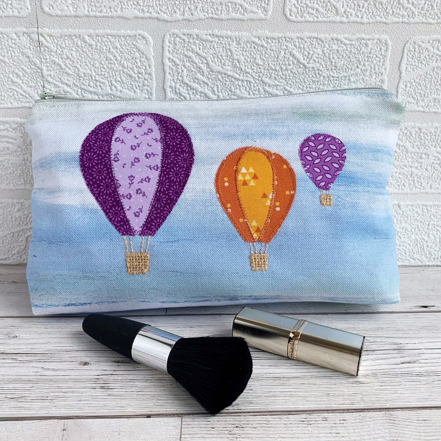 SOLD - Large Make up Bag with Purple and Orange Hot Air Balloons