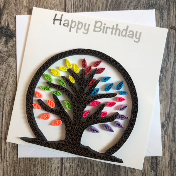Happy birthday quilled tree card