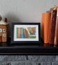 Whimsical Bookshelf with calendulas, asters, original framed artwork 
