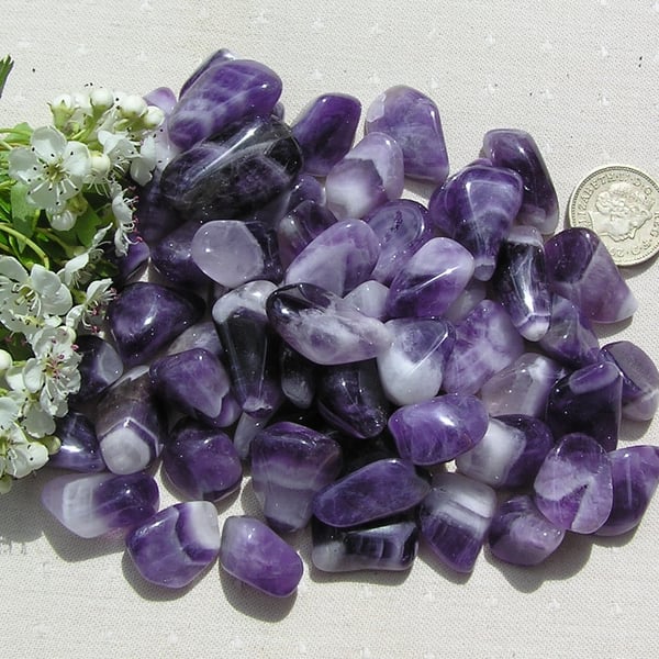 10 Purple Amethyst Crystal Polished Tumblestones, Craft, Mosaic, Grid, Chakra