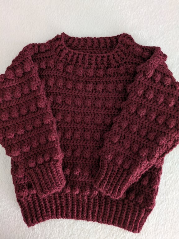 Burgundy bobble knit jumper for a one year old boy or girl 