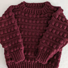 Burgundy bobble knit jumper for a one year old boy or girl 