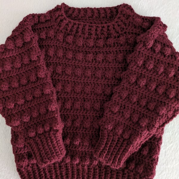 Burgundy bobble knit jumper for a one year old boy or girl 