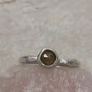 Hand Forged Molten Sterling Silver Ring, 5mm Rose Cut Brown Diamond - Size I