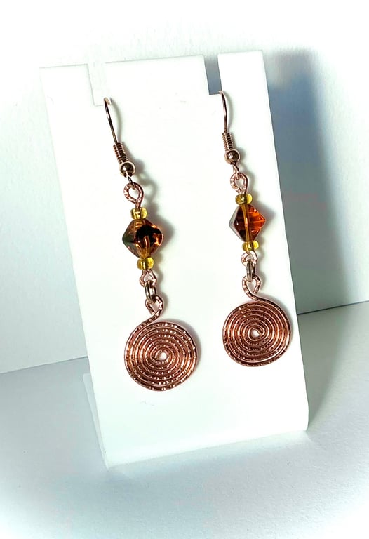 Copper Tone Wire Spiral Earrings