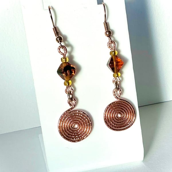 Copper Tone Wire Spiral Earrings