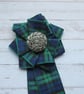 Black Watch Tartan Ruffle Rosette and Leaf Scroll Button Brooch Pin  - Image 3