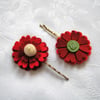 Red flower hair clips