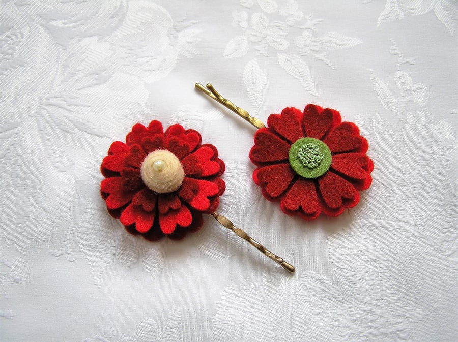 Red flower hair clips