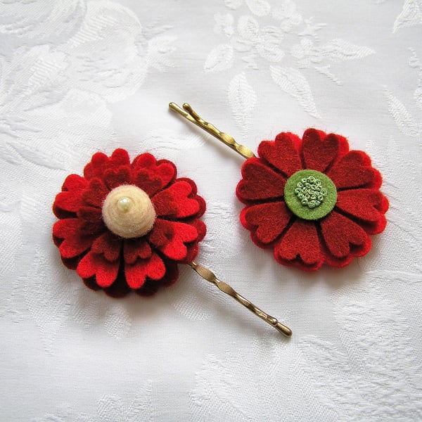 Red flower hair clips