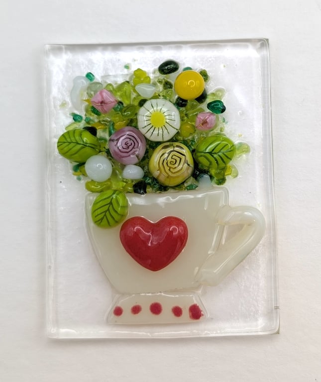 Handmade Fused Glass Card Teacup Mothers Day