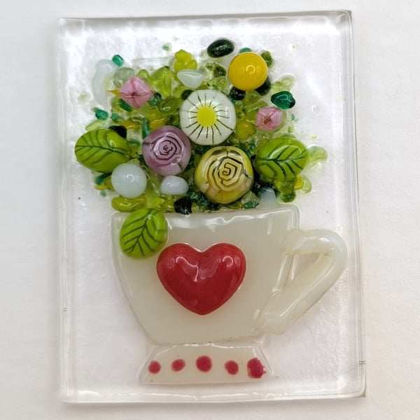 Handmade Fused Glass Card Teacup Mothers Day