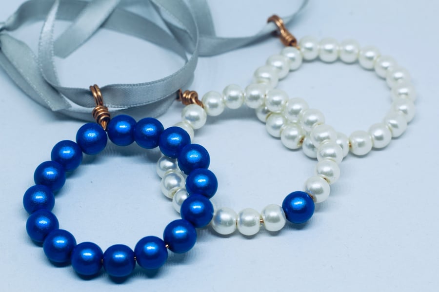 Blue and Pearl Christmas Wreath tree decorations 