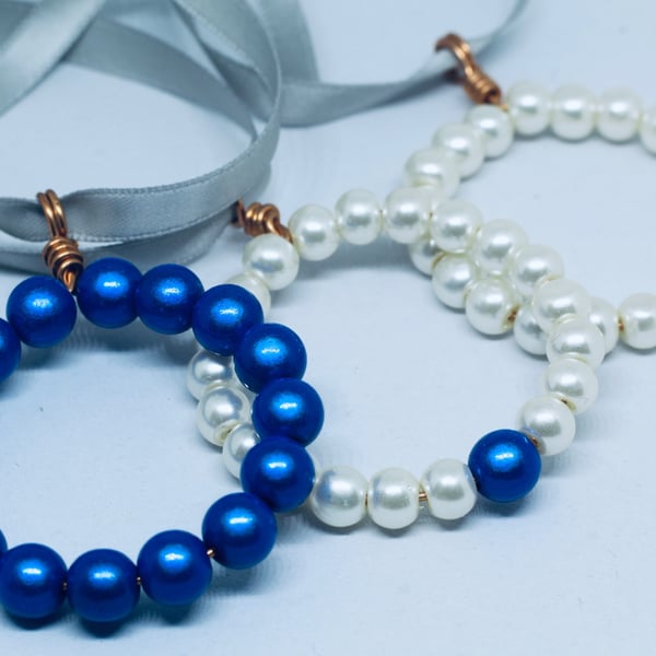 Blue and Pearl Christmas Wreath tree decorations 