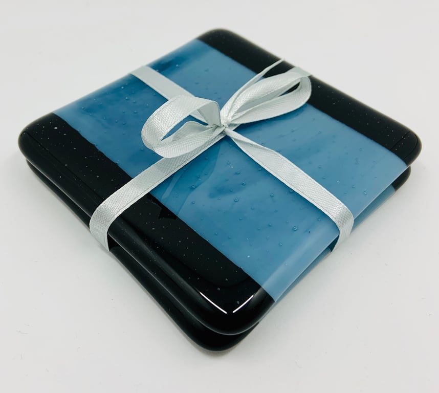 Two Fabulous Black and Streaky Fused Glass Coasters.