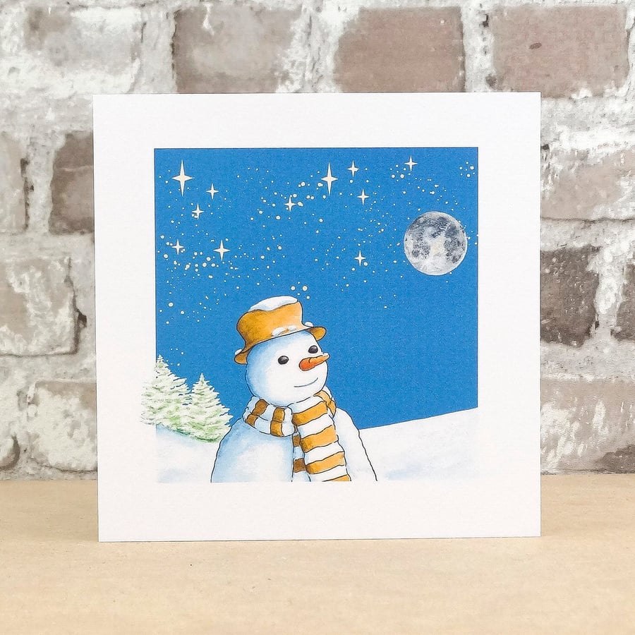 Christmas Card Snowman Moon
