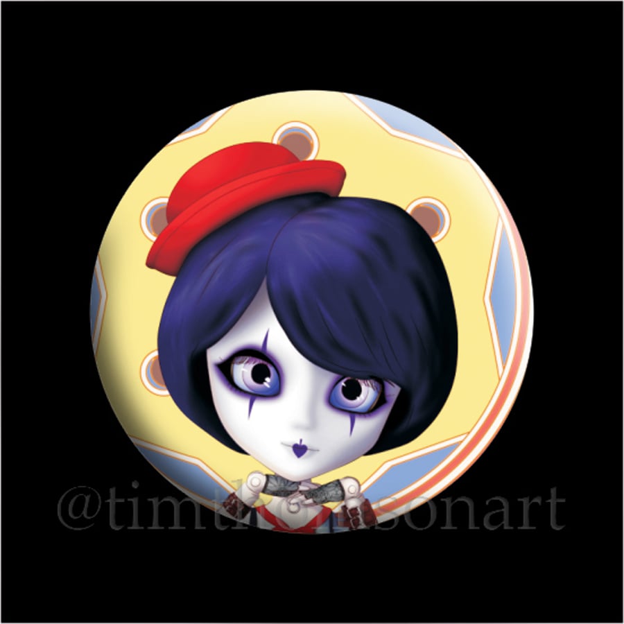 Milly the Joker, the Pullip Dark Doll Circus Clown - as a 25mm button pin badge