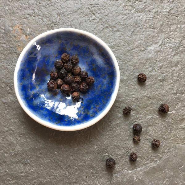 Tiny Dipping bowl, porcelain, blue ,salt, pepper bowl The Porcelain Menagerie