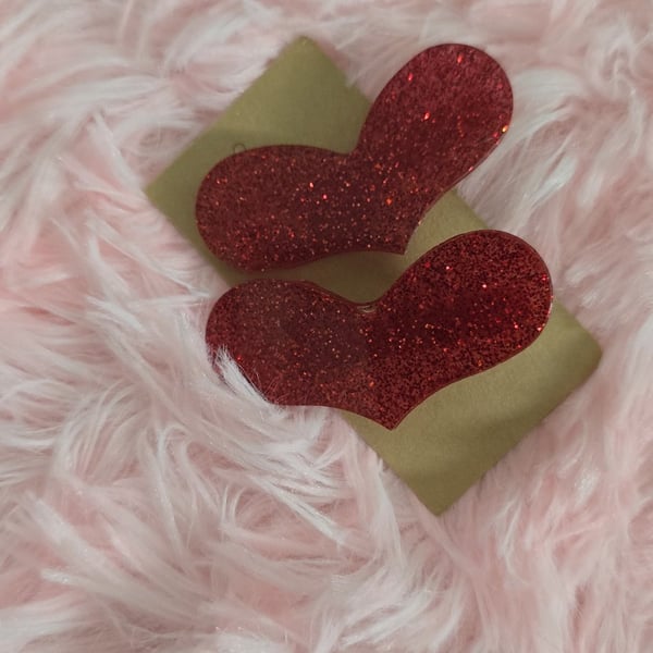 Handmade resin heart hair clips set of two