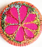 38mm Badge Hand Dyed Fabric Floral badge with Free Machine Embroidery 