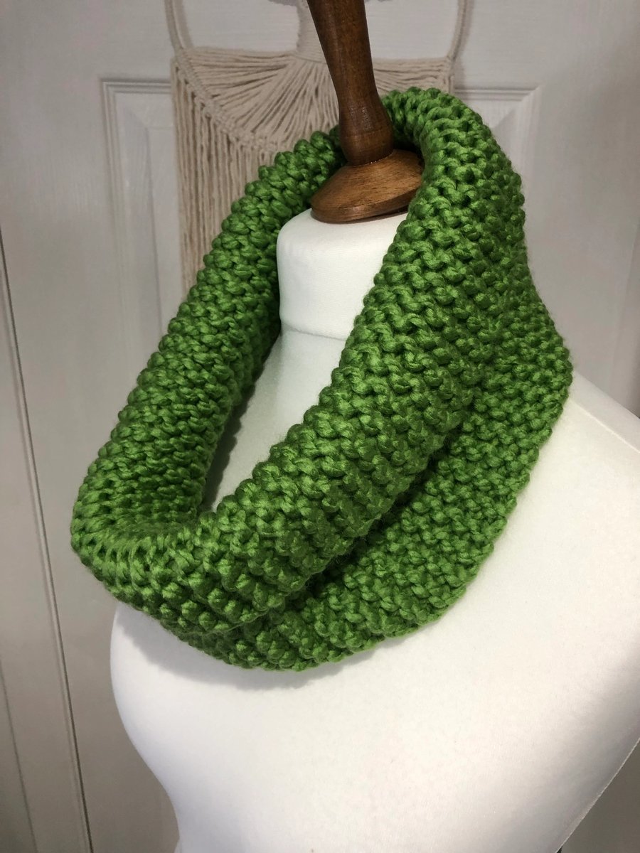 Lime Green Super chunky Cowl Neck warmer 18cms x 60cms long Handknitted