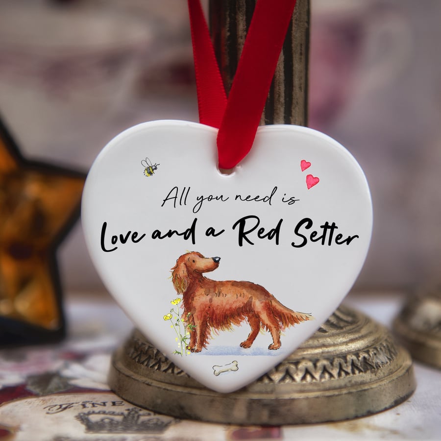 Love and a Red Setter Ceramic Heart