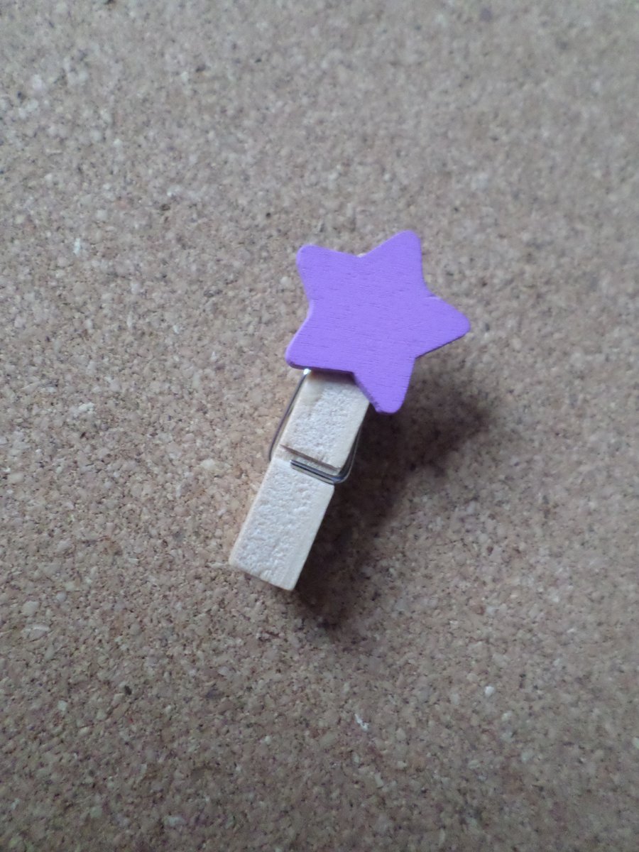 12pcs Set Decorative Peg Clips Memo Holders - 35mm - Purple Stars 
