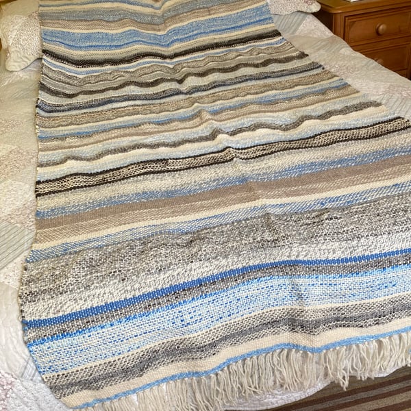 Luxury extra-large handwoven throw in handspun wool.