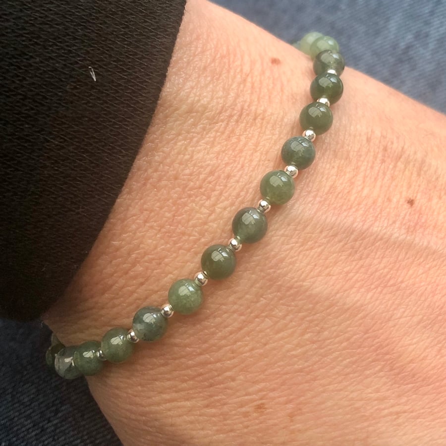 Green moss agate & sterling silver bracelet 