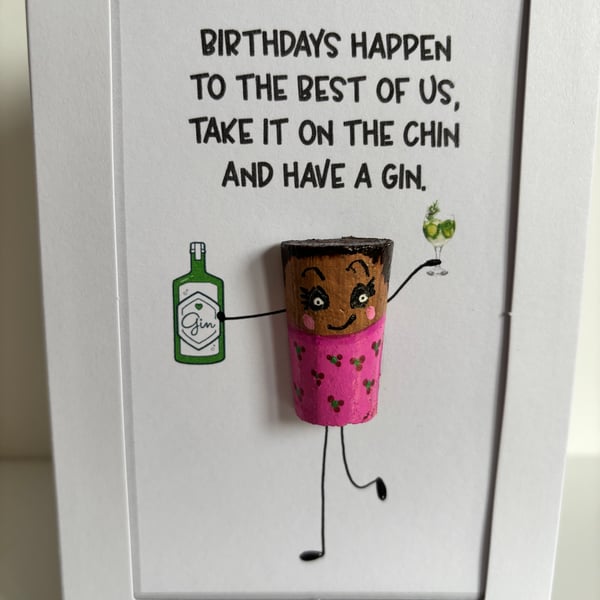 Funny Gin Birthday Card – Take It On The Chin Cork Card