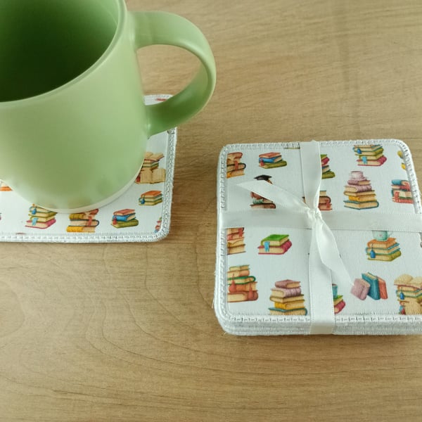 Set of 6 Coaster made from printed book fabric with a felt backing