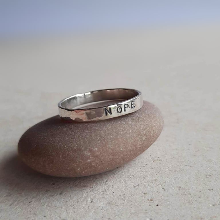 Hammered Sterling Silver "Nope" Band Ring - Finger or Thumb Ring