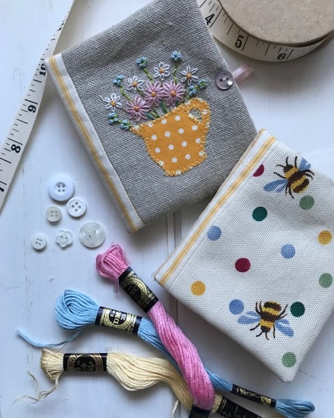 Hand embroidered needle case using Emma Bridgewater 'Polka dot and bee' fabric