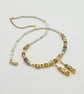 Champagne Glass & Natural White Stone Earrings Necklace in Gold Stainless Steel - Image 2