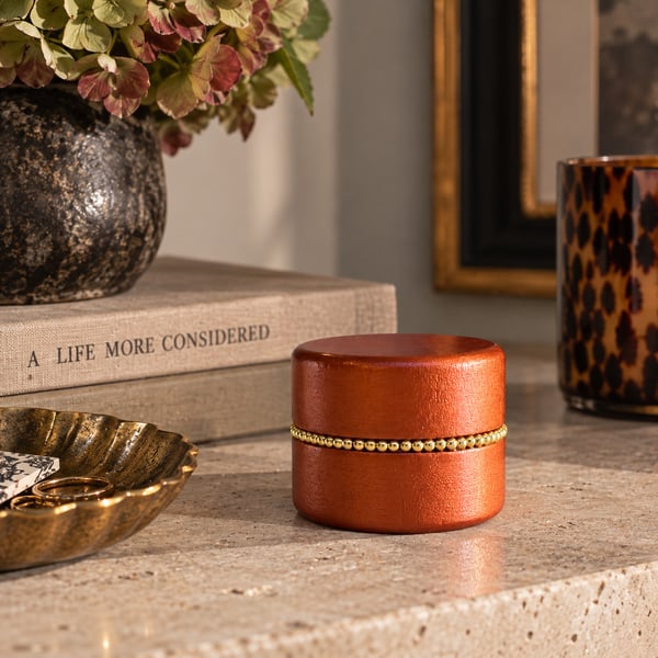 Hand Finished Copper Trinket Box with Gold Beaded Detail – Decorative Storage