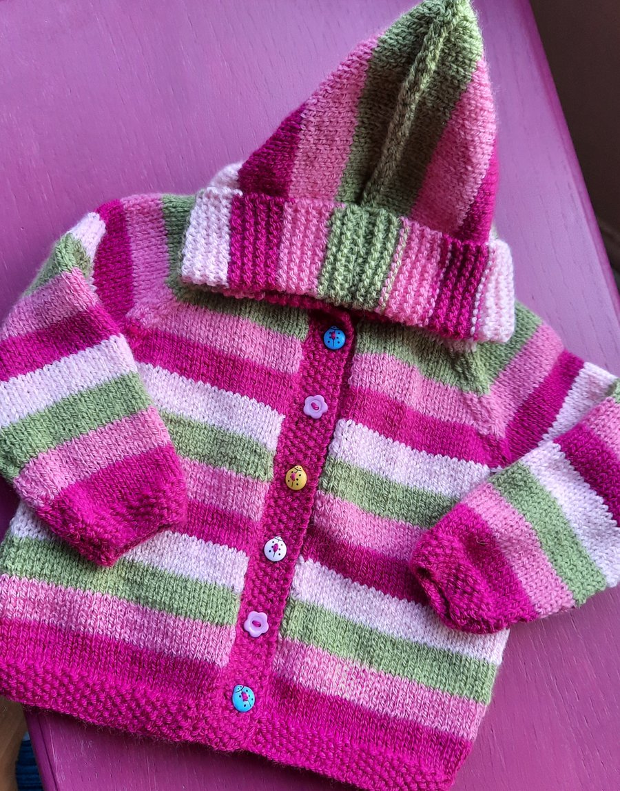 Baby Pink and Pistachio Striped Hoody 6 months