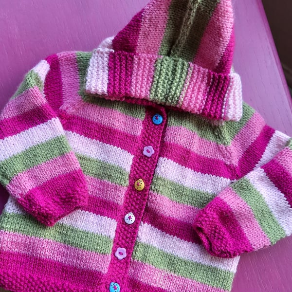 Baby Pink and Pistachio Striped Hoody 6 months