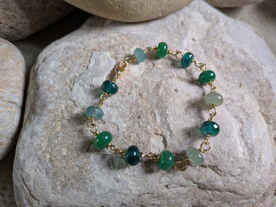 Brass Beaded Green Glass Bracelet