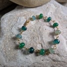 Brass Beaded Green Glass Bracelet